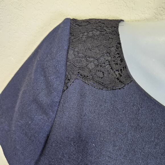 Pablo Gerard Darel Wool Blend Dress Navy Lace Minimalist Designer EUR 42 US 12 L - Picture 4 of 16